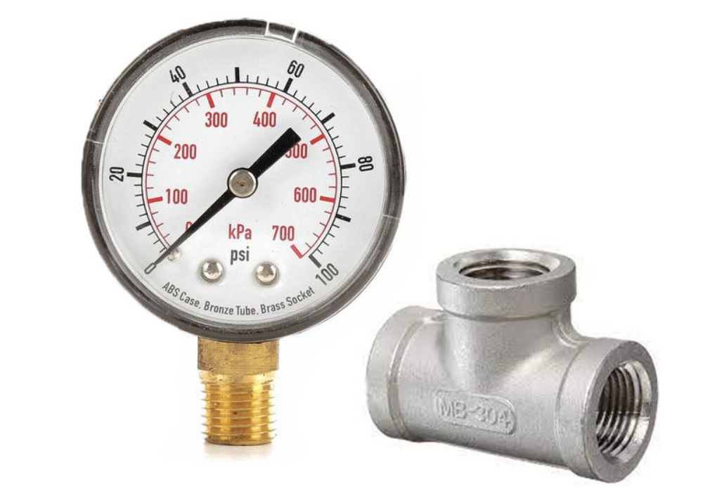 Picture of 100PSI Gauge and 1/2" FPT Tee for Mechanical Packer