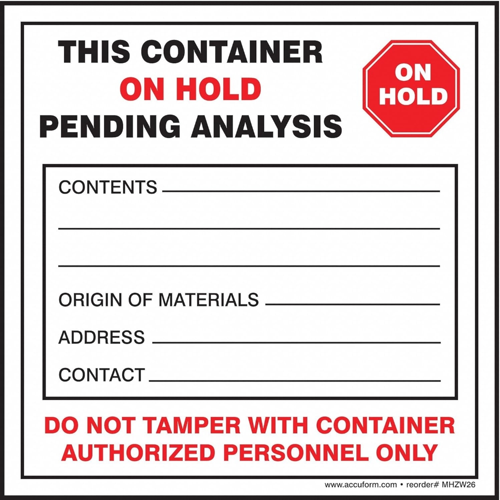 Picture of Drum Label "This Container ON HOLD"